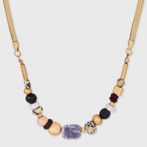 Semi-Precious Lepidolite Dalmatian Jasper Beaded Necklace Universal Thread Purpl